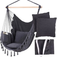 FOTEL WISZĄCY KRZESŁO BRAZYLIJSKIE HUŚTAWKA HAMAK SZARY + PODUSZKI I TORBA