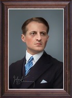 Obraz Julian Tuwim portret z podpisem w drewnianej ramie ze szkłem