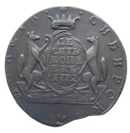 Rosja - 10 kopiejek 1772 KM ( Syberia , SUZUN ) - ŁADNA, DESTRUKT STEMPLA.