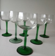 STARE KIELISZKI DO WINA SECESJA KANELOWANE ZIELONA NÓŻKA 14,5 cm 6 sztuk