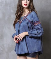 FOLK BOHO HAFTOWANA HAFT WIĄZANA jeans denim