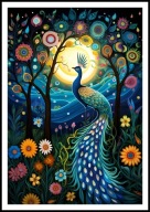 KOLOROWY PLAKAT OBRAZ A2 PAW ZACHÓD SŁOŃCA SŁOŃCE KWIATY GRANAT DO SALONU..