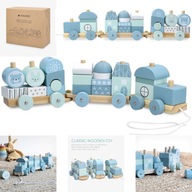 NAVARIS Drewniany Pociąg Lokomotywa Z Klockami - ROZWIJACĄCA ZABAWA