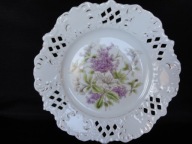Secesja ażurowy talerz z malowanymi kwiatkami G G