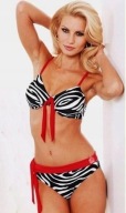 Strój kąpielowy bikini zebra zeberka czerwone dodatki Vintage 38B