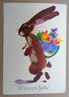 GRABIAŃSKI JANUSZ - WESOŁYCH ŚWIĄT - GRAFIKA AUTORSKA pocztówk z lat 60-ych