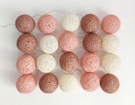 Cotton Balls Girlanda Lampki Kule 20 LED Na Baterie Pudrowy Róż Brąz Krem