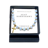 Bransoletka Różaniec kamienie naturalne Agat Koronkowy Krzyż
