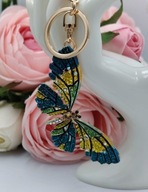 Błyszczący brelok turkusowy motyl –kryształki zawieszka do kluczy torebki