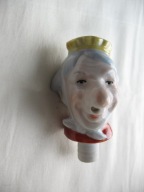 ŚMIESZNY KRASNAL przedwojenny PORCELANOWY KOREK-NALEWAK DO BUTELKI-KARAFKI