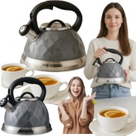 CZAJNIK STALOWY Z GWIZDKIEM 3L SZARY – NA GAZ I INDUKCJĘ HAUSPREMIUM