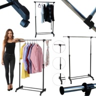 STOJAK WIESZAK STOJĄCY NA UBRANIA METALOWY NA KÓŁKACH CZARNY