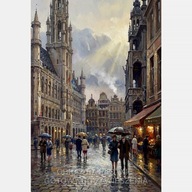 Stare miasto kamienice styl gotycki obraz olejny na płótnie 55x80 rynek art