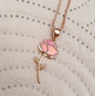 NASZYJNIK KOLIA KORALE KORALIKI RÓŻA ROSE VINTAGE OPADAJĄCA LIŚCIE brokat