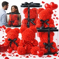 MIŚ Z PŁATKÓW RÓŻ 25CM Z GRAWEREM NA WALENTYNKI PREZENT DUŻY CZERWONY