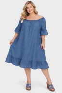 PIĘKNA SUKIENKA LETNIA A'LA JEANS OZDOBNY RĘKAW 54/56/58