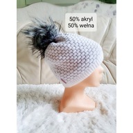 CZAPKA ZIMOWA JESIENNA Z POMPONEM WEŁNY prążkowana gruba casual prążek