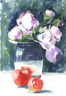 =KWIACIARNIA= Obraz =martwa natura=KWIATY=owoce =akwarela=