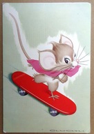 POCZTÓWKA - MYSZ NA DESKOROLCE - grafika artystyczna, duży karnet, ang.