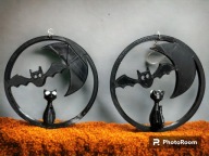 Kolczyki dynie na Halloween. czarny kot. Nietoperz. Księżyc.