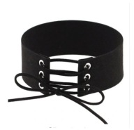 Zamszowy choker Naszyjnik rock wiązany skórzany goth Obroża punk gotyk O001