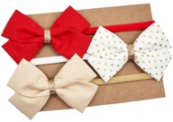 Opaski na głowę z kokardkami na święta czerwona beżowa i w groszki