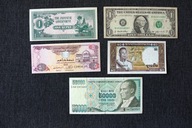 ZESTAW 5 BANKNOTÓW (ZEA, Laos, Japonia, USA, Turcja)