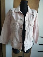 Kurtka damska S katana dziury miękki jeans pudrowy róż uciągliwa