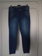 Spodnie dżins janina strecz rurki 44 cyrkonie srebrne ze średnim stan