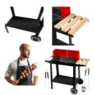 GRILL WĘGLOWY OGRODOWY STOJĄCY Z KÓŁKAMI BBQ NIEGRZEJĄCY UCHWYT + AKCESORIA