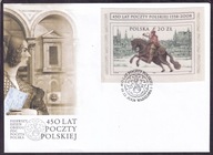 2008 450 lat Poczty Polskiej Fi blok 213 FDC na jedwabiu