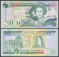 BNE - KARAIBY 5 Dollars Dolarów 1993 A-V # St VINCENT # P26v # RZADKI # UNC