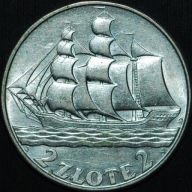 2 złote 1936 - Żaglowiec - piękny egzemplarz