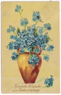 Kwiaty Niezapominajki w Wazonie 1914r. LITOGRAFIA Tłoczona