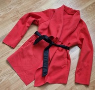 Koralowy miły ciepły płaszcz asymetryczny rozmiar uniwersalny