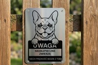 Tabliczka uwaga pies buldog francuski , duży wybór ras Śmieszne wzory