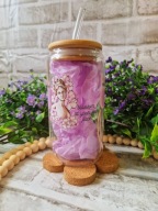 Kubek szklany słoik 500 ml ze słomką i bambusową pokrywką prezent dla niej