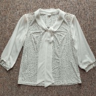 Bluzka damska wizytowa ecri z efektownym wiązaniem rękaw 3/4 r.44