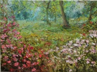 W ogrodzie" obraz olejny na płótnie 30x40cm , oryginał Garncarek Al,,,