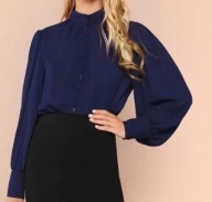 Elegancka granatowa bluzka koszulowa M (15)