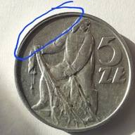 5 zł 1974 -Rybak , podwójny rant.