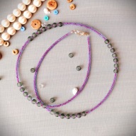 MINIMAL Naszyjnik morskie mat szkło grafitowy Frost Aqua-Purple CHOKER