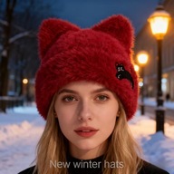 CZAPKA ZIMOWA NAUSZNIKAMI AKRYL BRĄZ anime plusz czerwona KOT USZKA
