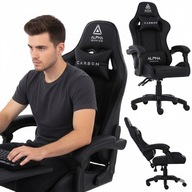 FOTEL GAMINGOWY ALPHA GAMING CARBON CZARNY SKÓRA BIUROWY KÓŁKA KAUCZUK