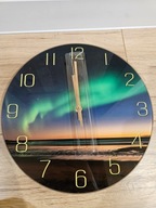 Cichy ścienny szklany zegar Zorza polarna fi 30 cm