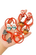 Świąteczne gumki do włosów 10 szt – renifery, bałwanki, mikołaje, dzwonki