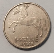 NORWEGIA - 1 KORONA 1967 - KOŃ