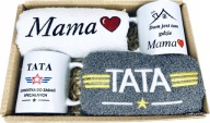 KOMPLET RĘCZNIKÓW NA DZIEŃ MAMY TATY RODZICÓW KUBEK MAMA TATA DUŻY PRENT
