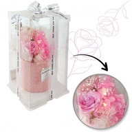 BUKIET ZAPACHOWYCH KWIATÓW MYDLANYCH W PUDEŁKU NA PREZENT, ŚWIECĄCE LED