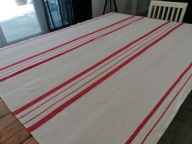 LNIANO BAWEŁNIANY NATURALNY OBRUS CZERWONE PASY VINTAGE FOLK 142x180 nr.48